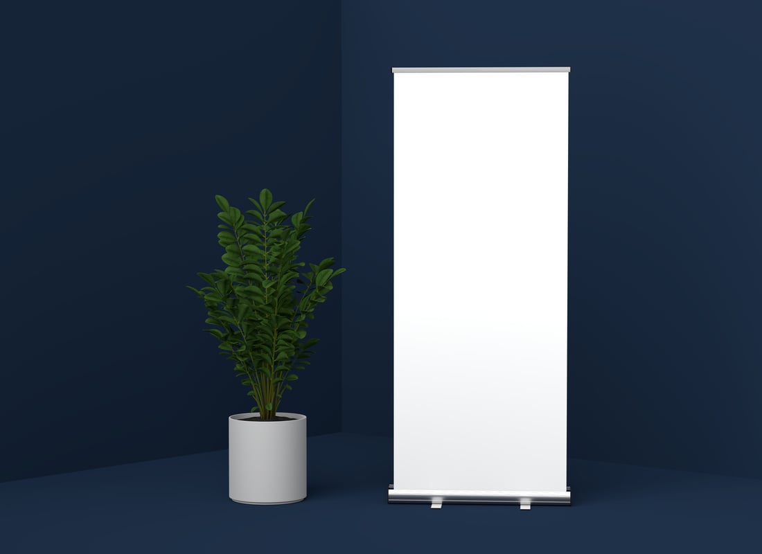 Roll-up Banner Stand Mockup in Geometric Room